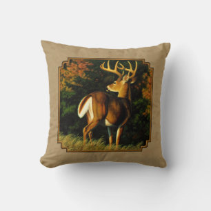 Whitetail Buck Deer Hunting Tan Throw Pillow