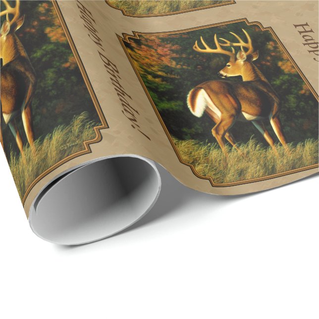 Whitetail Buck Deer Hunting Tan Wrapping Paper (Roll Corner)
