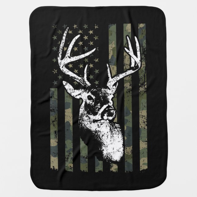 Whitetail Buck Deer Hunting USA Camouflage America Baby Blanket (Front)