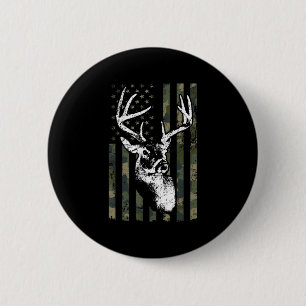 Whitetail Buck Deer Hunting USA Camouflage America Button