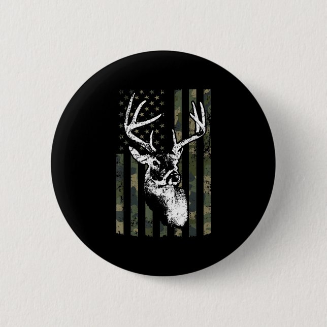 Whitetail Buck Deer Hunting USA Camouflage America Button (Front)