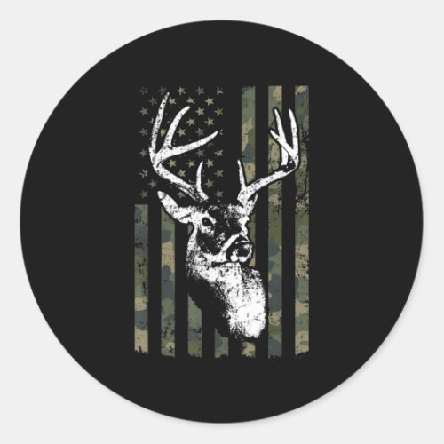 Whitetail Buck Deer Hunting USA Camouflage America Classic Round Sticker