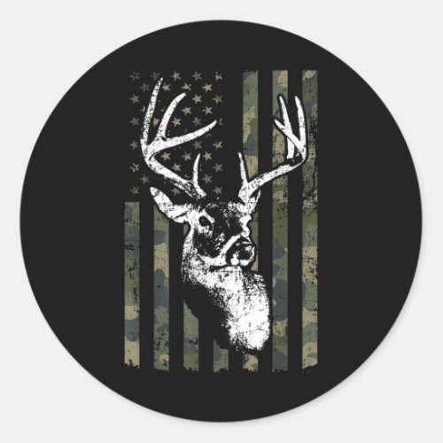 Whitetail Buck Deer Hunting USA Camouflage America Classic Round Sticker