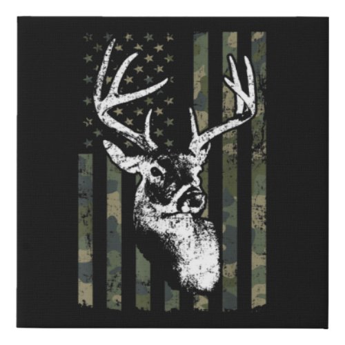 Whitetail Buck Deer Hunting USA Camouflage America Faux Canvas Print