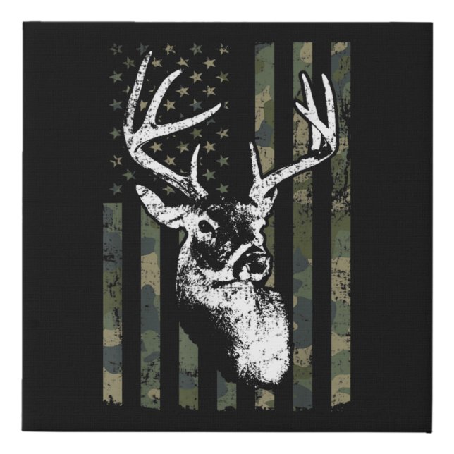 Whitetail Buck Deer Hunting USA Camouflage America Faux Canvas Print (Front)