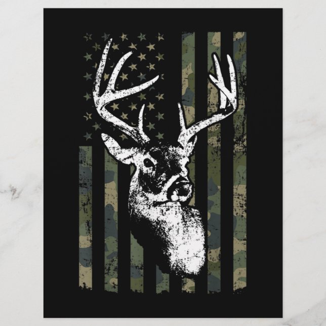 Whitetail Buck Deer Hunting USA Camouflage America Letterhead (Front)