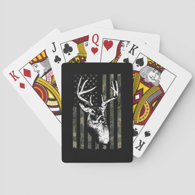 Whitetail Buck Deer Hunting USA Camouflage America Poker Cards (Back)