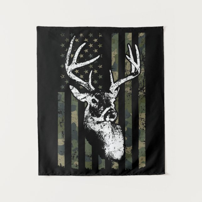 Whitetail Buck Deer Hunting USA Camouflage America Tapestry (Front)
