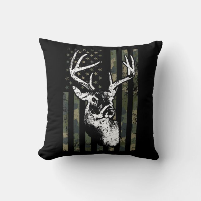 Whitetail Buck Deer Hunting USA Camouflage America Throw Pillow (Front)