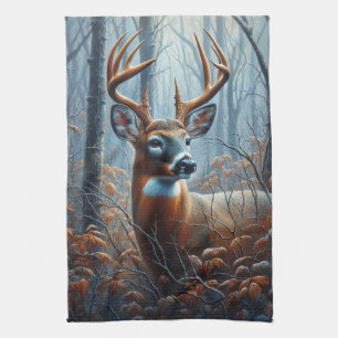 Whitetail Buck Deer in Forest Kitchen Towel