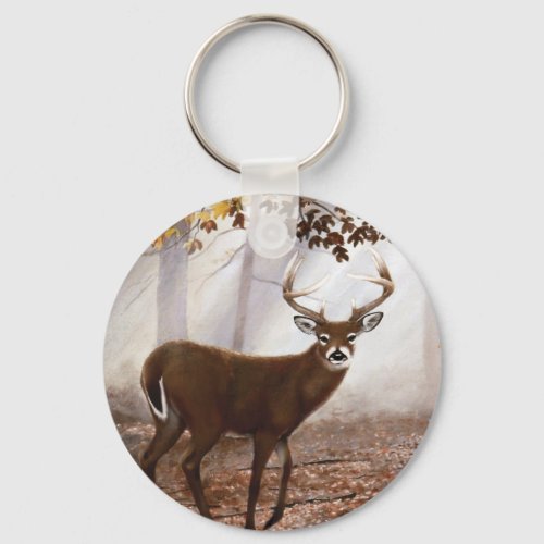 WhiteTail Buck Fall Leaves Keychain