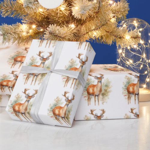 Whitetail Buck Forest Christmas Wrapping Paper