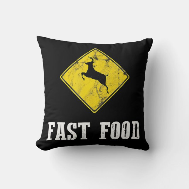 Whitetail Buck Fun Deer Hunting Season Fast Food H Throw Pillow (Front)