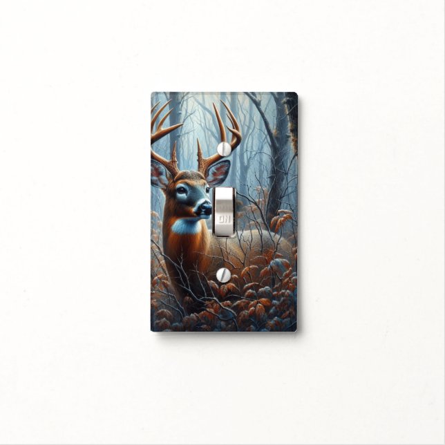 Whitetail Buck in Forest Light Switch Cover (In Situ)