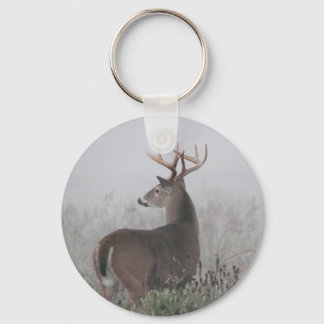 Whitetail Buck in morning fog Keychain