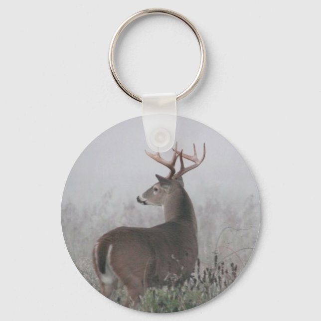 Whitetail Buck in morning fog Keychain (Front)