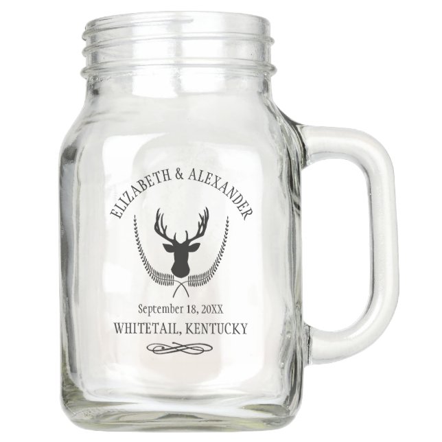 Whitetail Buck Silhouette | Rustic Country Wedding Mason Jar (Front)
