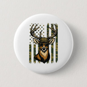 Whitetail Buck Youth Boy Deer Hunting Camo America Button