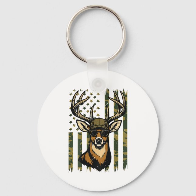 Whitetail Buck Youth Boy Deer Hunting Camo America Keychain (Front)
