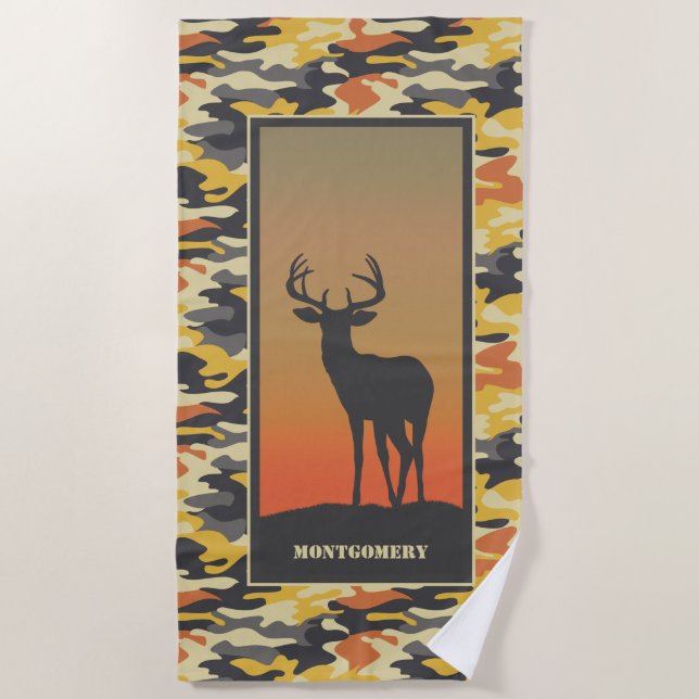 Whitetail Deer and Camo Beach Towel (Front)