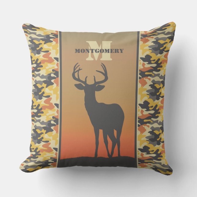 Whitetail Deer and Camo Outdoor Pillow (Front)