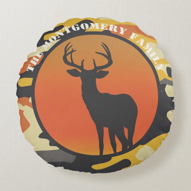 Whitetail Deer and Camo Round Pillow (Front)