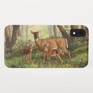 Whitetail Deer and Cute Twin Fawns In Spring iPhone XR Case