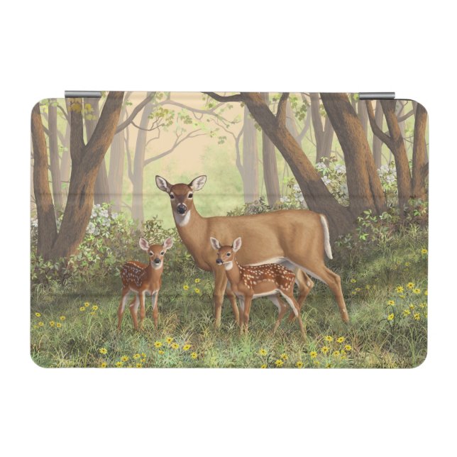 Whitetail Deer and Cute Twin Fawns In Spring iPad Mini Cover (Horizontal)