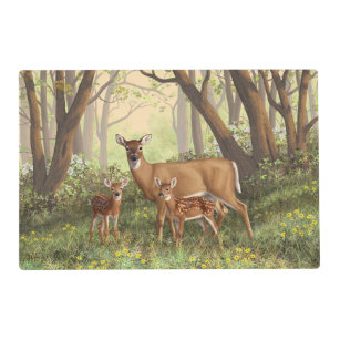 Whitetail Deer and Cute Twin Fawns In Spring Placemat