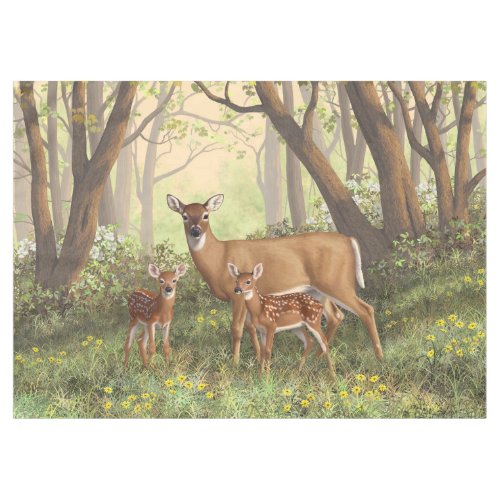 Whitetail Deer and Cute Twin Fawns In Spring Tablecloth