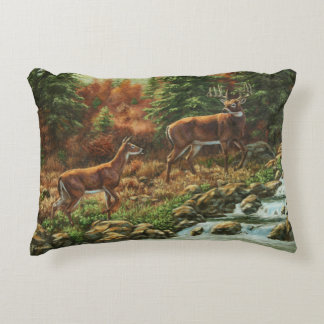 Whitetail Deer and Waterfall Accent Pillow