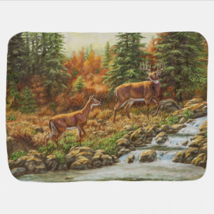 Whitetail Deer and Waterfall Baby Blanket