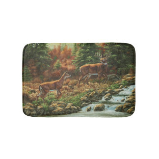 Whitetail Deer and Waterfall Bathroom Mat