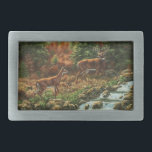Whitetail Deer and Waterfall Belt Buckle<br><div class="desc">Whitetail doe and buck walking through the forest along a cascading stream of rocks and waterfalls. Realistic artwork created from an original oil painting by wildlife and equine artist Crista S. Forest.</div>