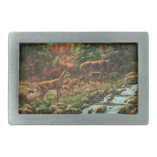 Whitetail Deer and Waterfall Belt Buckle