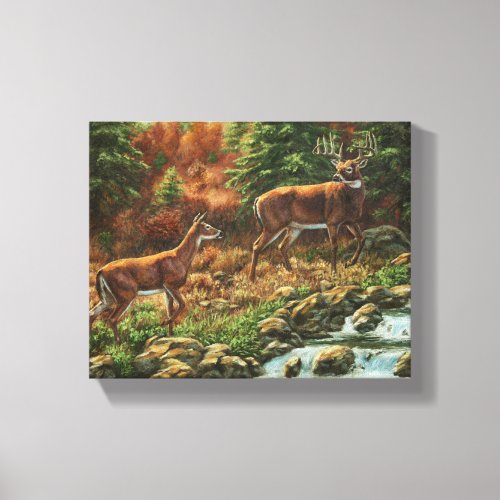 Whitetail Deer and Waterfall Canvas Print