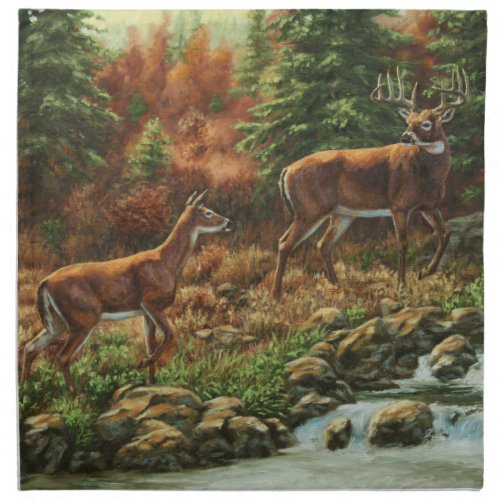 Whitetail Deer and Waterfall Cloth Napkin