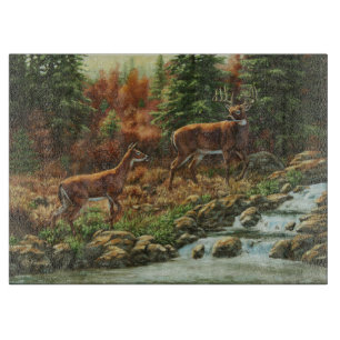 Whitetail Deer and Waterfall Cutting Board