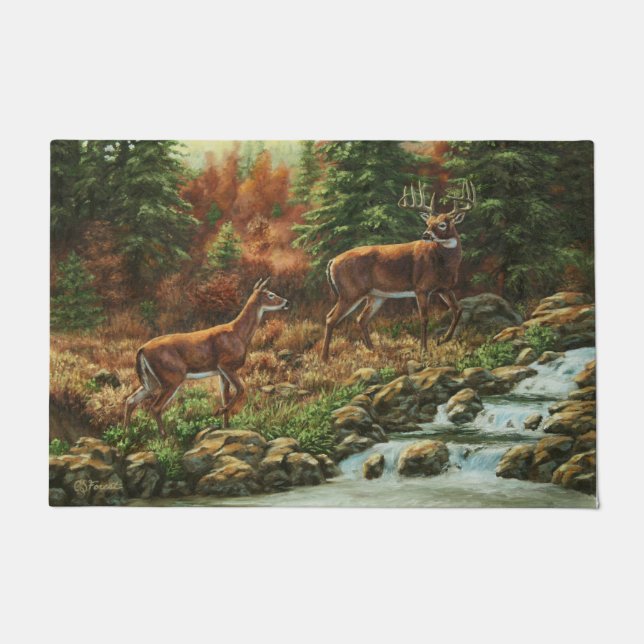 Whitetail Deer and Waterfall Doormat (Front)