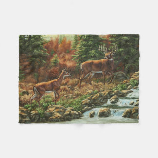 Whitetail Deer and Waterfall Fleece Blanket