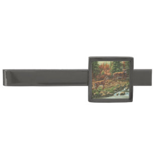 Whitetail Deer and Waterfall Gunmetal Finish Tie Clip