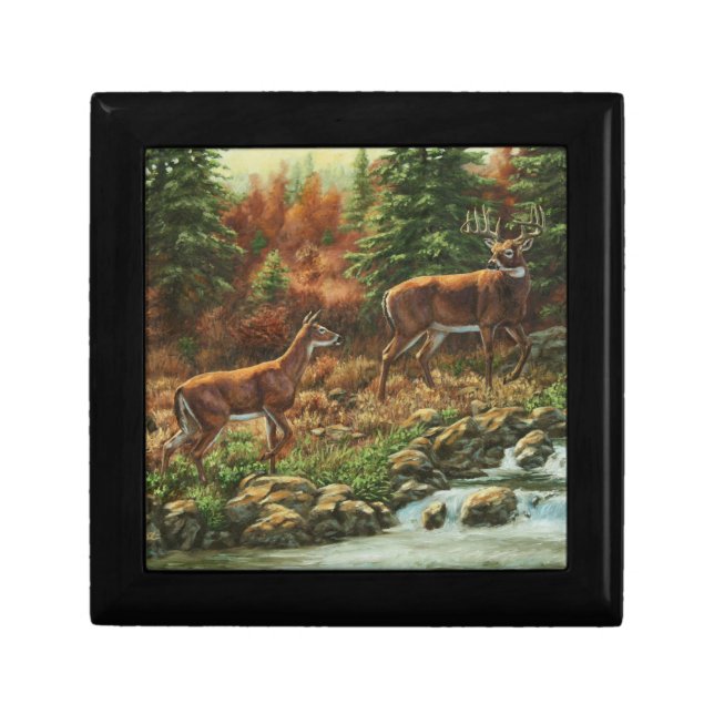 Whitetail Deer and Waterfall Jewelry Box (Front)