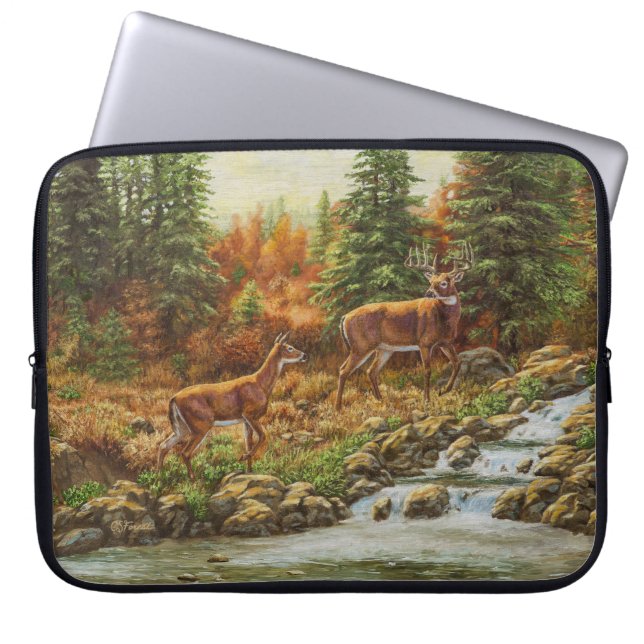 Whitetail Deer and Waterfall Laptop Sleeve (Front)