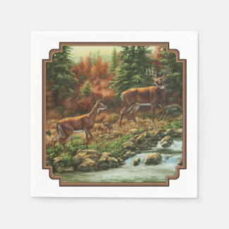 Whitetail Deer and Waterfall Paper Napkins