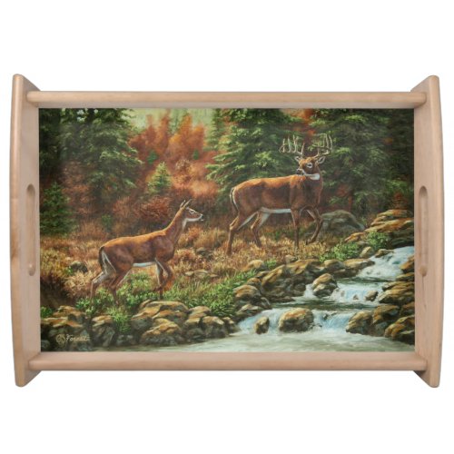 Whitetail Deer and Waterfall Serving Tray