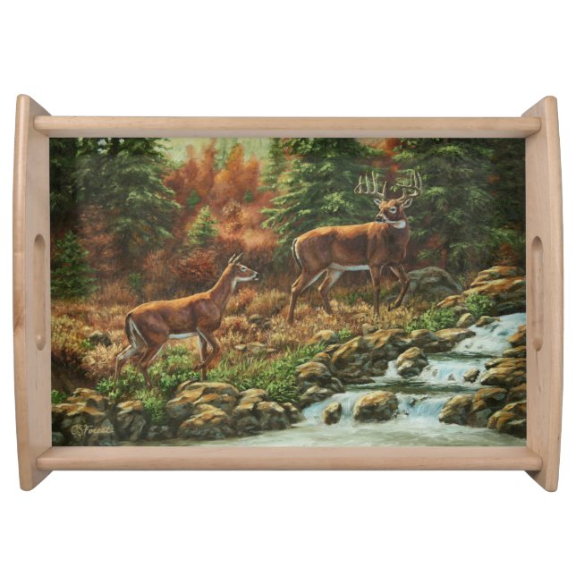 Whitetail Deer and Waterfall Serving Tray (Front)