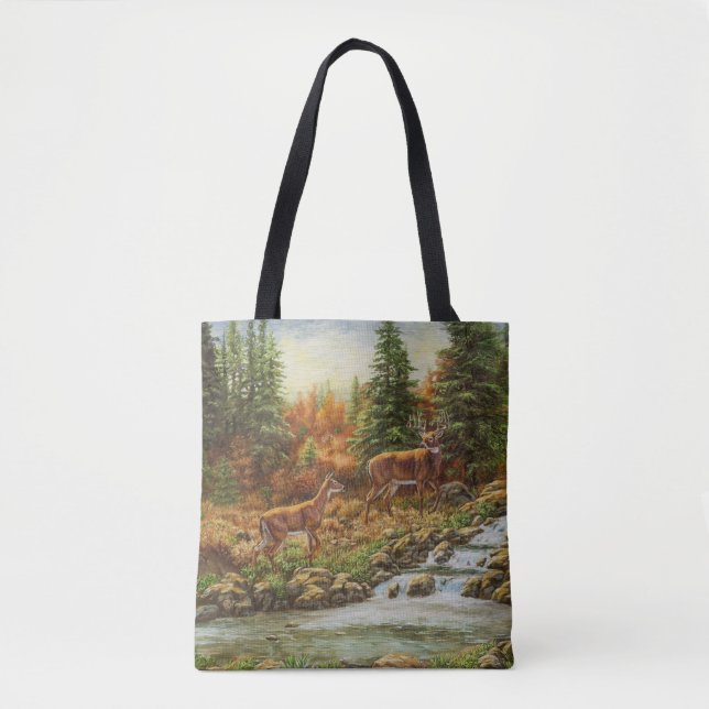 Whitetail Deer and Waterfall Tote Bag (Front)
