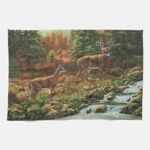 Whitetail Deer and Waterfall Towel