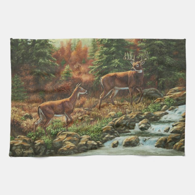 Whitetail Deer and Waterfall Towel (Horizontal)