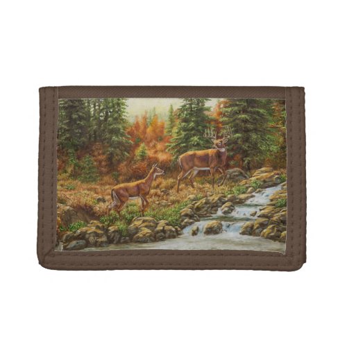 Whitetail Deer and Waterfall Trifold Wallet